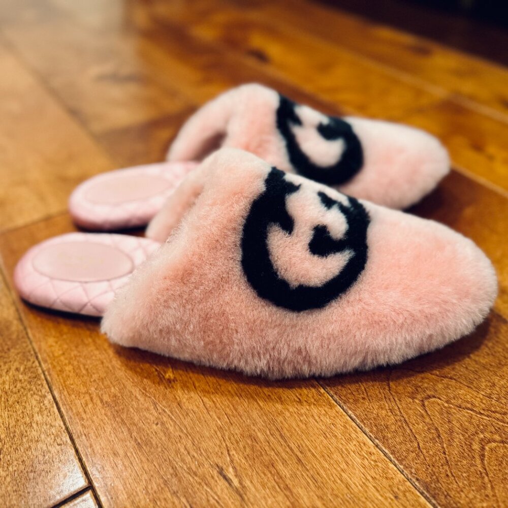 Gucci Interlocking G Faux Fur Slippers in Pink Size 41 US 11 - Picture 7 of 7